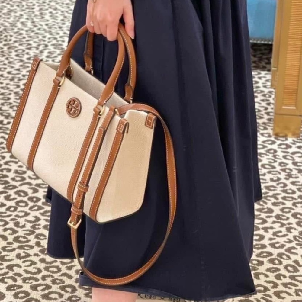 Tory Burch blake canvas Tan and Cream tote bag with brown strap - Picture 7 of 9